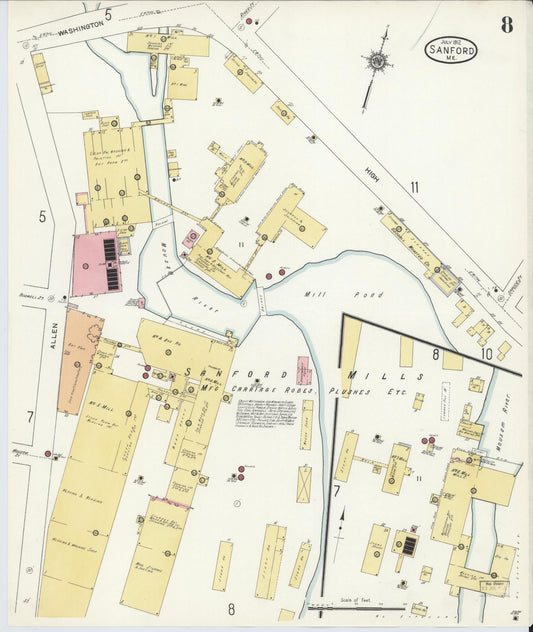 Sanborn Fire Insurance Map from Sanford, York County, Maine (1912), Sheet #0008 - Historic Sanborn Fire Insurance Map Print, vintage old map wall art, antique decor, genealogy gift, Maine Maine map