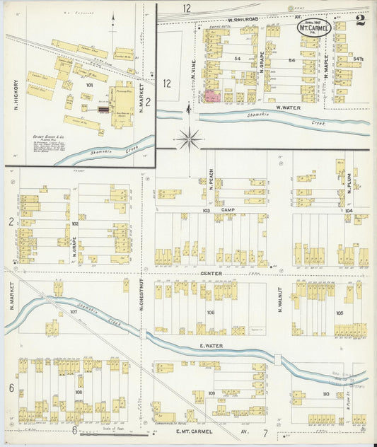 Sanborn Fire Insurance Map from Mount Carmel, Northumberland County, Pennsylvania (1907), Sheet #0002 - Historic Sanborn Fire Insurance Map Print, vintage old map wall art, antique decor, genealogy gift, Pennsylvania Pennsylvania map