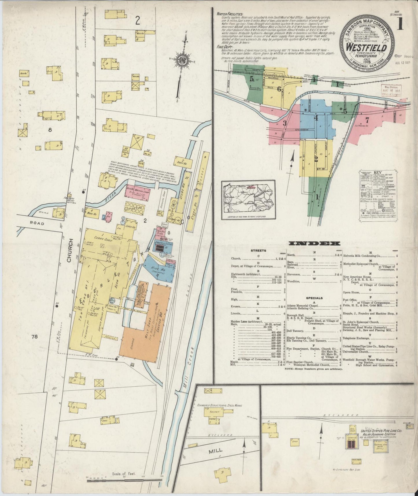 Sanborn Fire Insurance Map from Westfield, Tioga County, Pennsylvania (1915), Sheet #0001 - Complete Map Set gallery image, historic Sanborn map, vintage wall art, Pennsylvania Pennsylvania