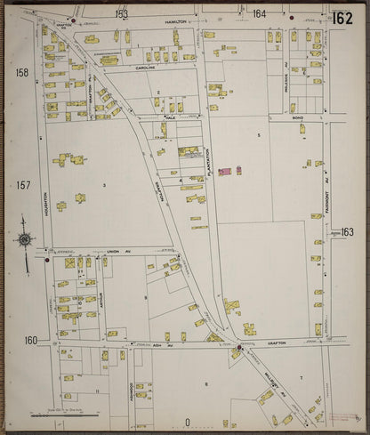 Sanborn Fire Insurance Map from Worcester, Worcester County, Massachusetts (1910), Sheet #0162 - Historic Sanborn Fire Insurance Map Print, vintage old map wall art, antique decor, genealogy gift, Massachusetts Massachusetts map