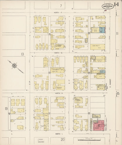 Sanborn Fire Insurance Map from Aberdeen, Grays Harbor County, Washington (1914), Sheet #0014 - Complete Map Set gallery image, historic Sanborn map, vintage wall art, Washington Washington