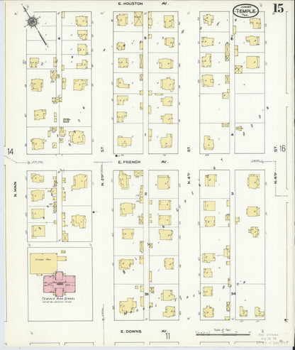 Sanborn Fire Insurance Map from Temple, Bell County, Texas (1910), Sheet #0015 - Complete Map Set gallery image, historic Sanborn map, vintage wall art, Texas Texas