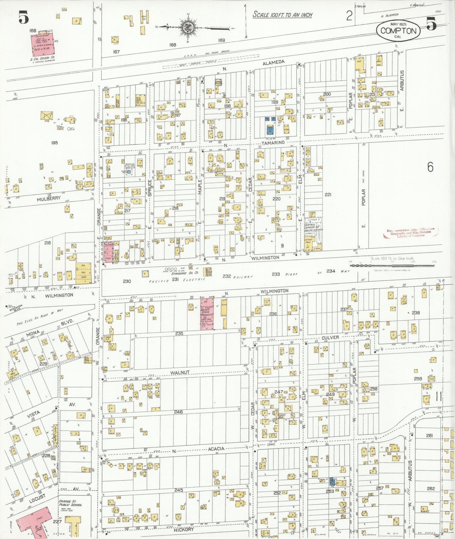 Sanborn Fire Insurance Map from Compton, Los Angeles County, California (1925), Sheet #0005 - Historic Sanborn Fire Insurance Map Print, vintage old map wall art, antique decor, genealogy gift, California California map