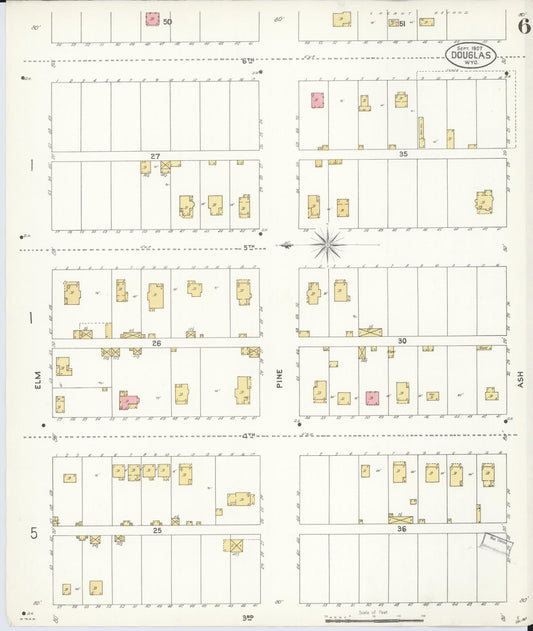 Sanborn Fire Insurance Map from Douglas, Converse County, Wyoming (1907), Sheet #0006 - Historic Sanborn Fire Insurance Map Print, vintage old map wall art, antique decor, genealogy gift, Wyoming Wyoming map