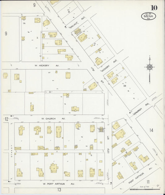 Sanborn Fire Insurance Map from Mena, Polk County, Arkansas (1914), Sheet #0010 - Historic Sanborn Fire Insurance Map Print, vintage old map wall art, antique decor, genealogy gift, Arkansas Arkansas map