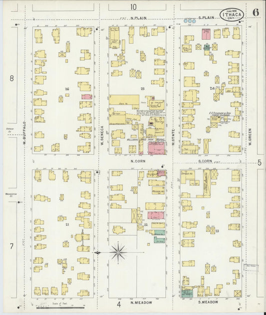 Sanborn Fire Insurance Map from Ithaca, Tompkins County, New York (1898), Sheet #0006 - Historic Sanborn Fire Insurance Map Print, vintage old map wall art, antique decor, genealogy gift, New York New York map