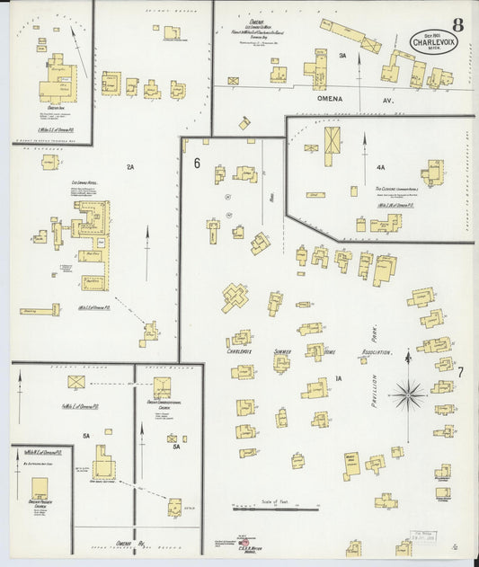 Sanborn Fire Insurance Map from Charlevoix, Charlevoix County, Michigan (1901), Sheet #0008 - Historic Sanborn Fire Insurance Map Print, vintage old map wall art, antique decor, genealogy gift, Michigan Michigan map