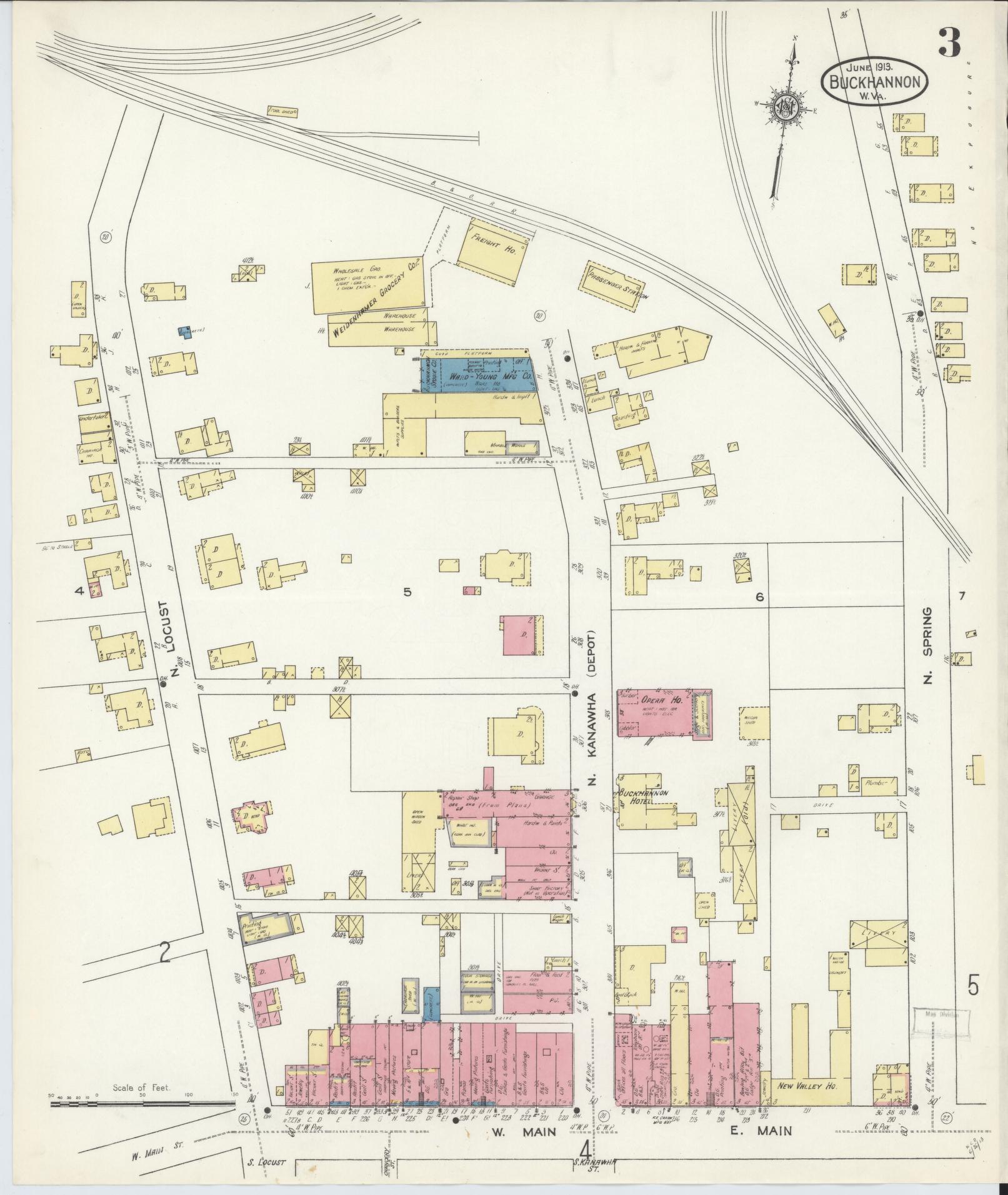 Sanborn Fire Insurance Map from Buckhannon, Upshur County, West Virginia (1913), Sheet #0003 - Complete Map Set gallery image, historic Sanborn map, vintage wall art, West Virginia West Virginia