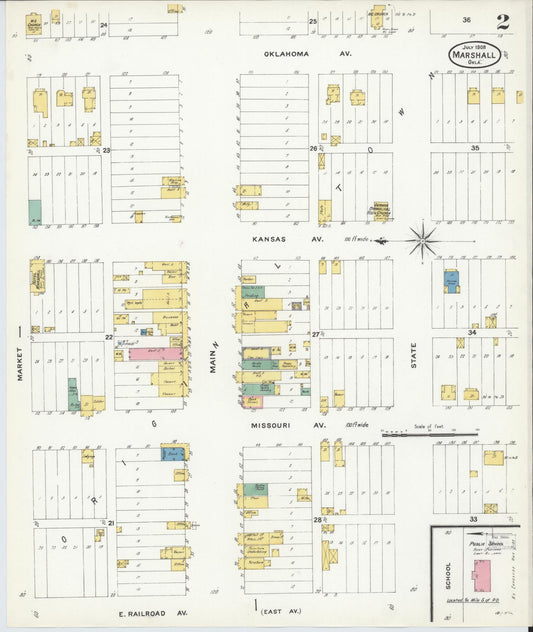 Sanborn Fire Insurance Map from Marshall, Logan County, Oklahoma (1908), Sheet #0002 - Historic Sanborn Fire Insurance Map Print, vintage old map wall art, antique decor, genealogy gift, Oklahoma Oklahoma map