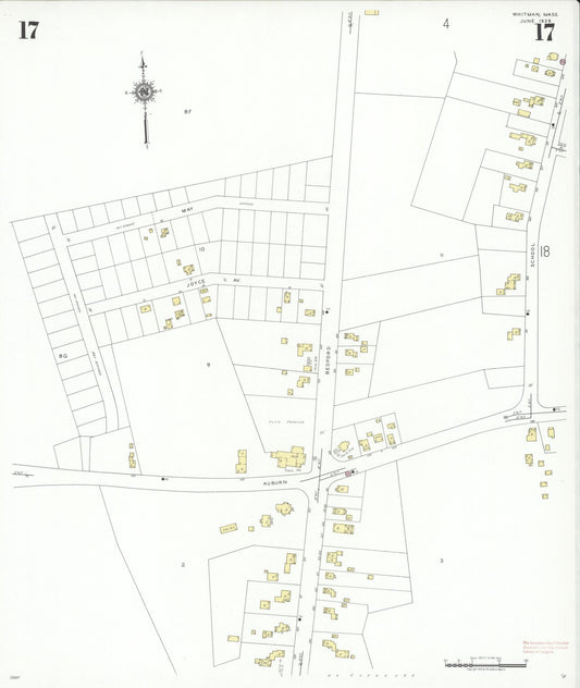 Sanborn Fire Insurance Map from Whitman, Plymouth County, Massachusetts (1939), Sheet #0017 - Historic Sanborn Fire Insurance Map Print, vintage old map wall art, antique decor, genealogy gift, Massachusetts Massachusetts map