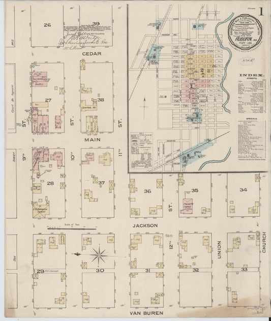 Sanborn Fire Insurance Map from Auburn, De Kalb County, Indiana (1886), Sheet #0001 - Historic Sanborn Fire Insurance Map Print, vintage old map wall art, antique decor, genealogy gift, Indiana Indiana map