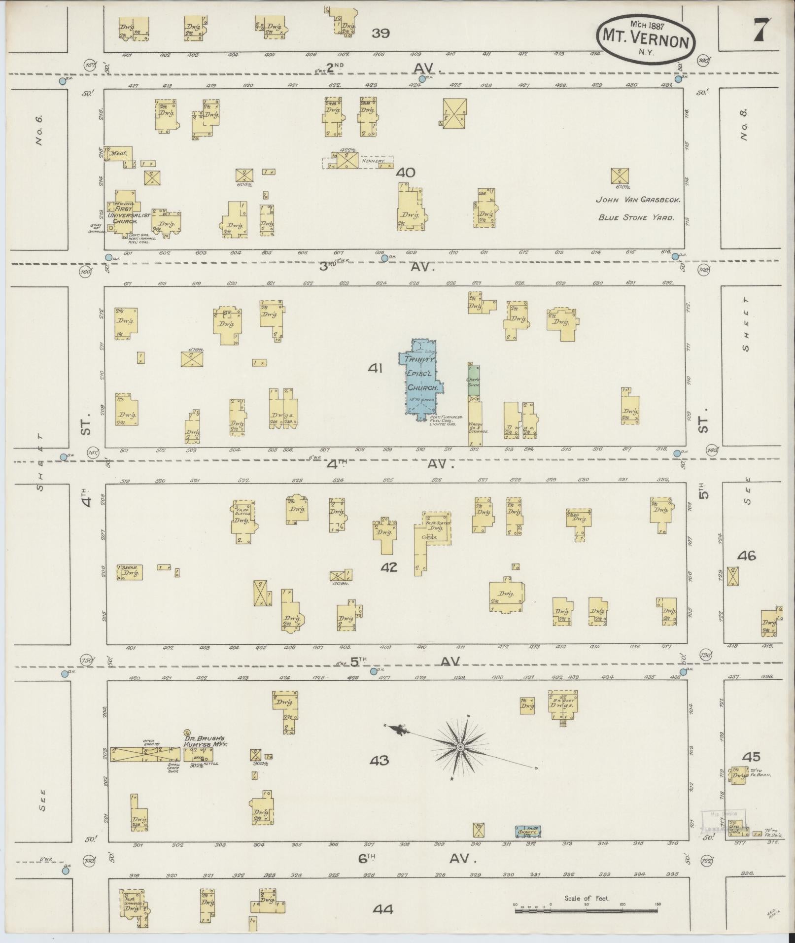 Sanborn Fire Insurance Map from Mount Vernon, Westchester County, New York (1887), Sheet #0007 - Complete Map Set gallery image, historic Sanborn map, vintage wall art, New York New York