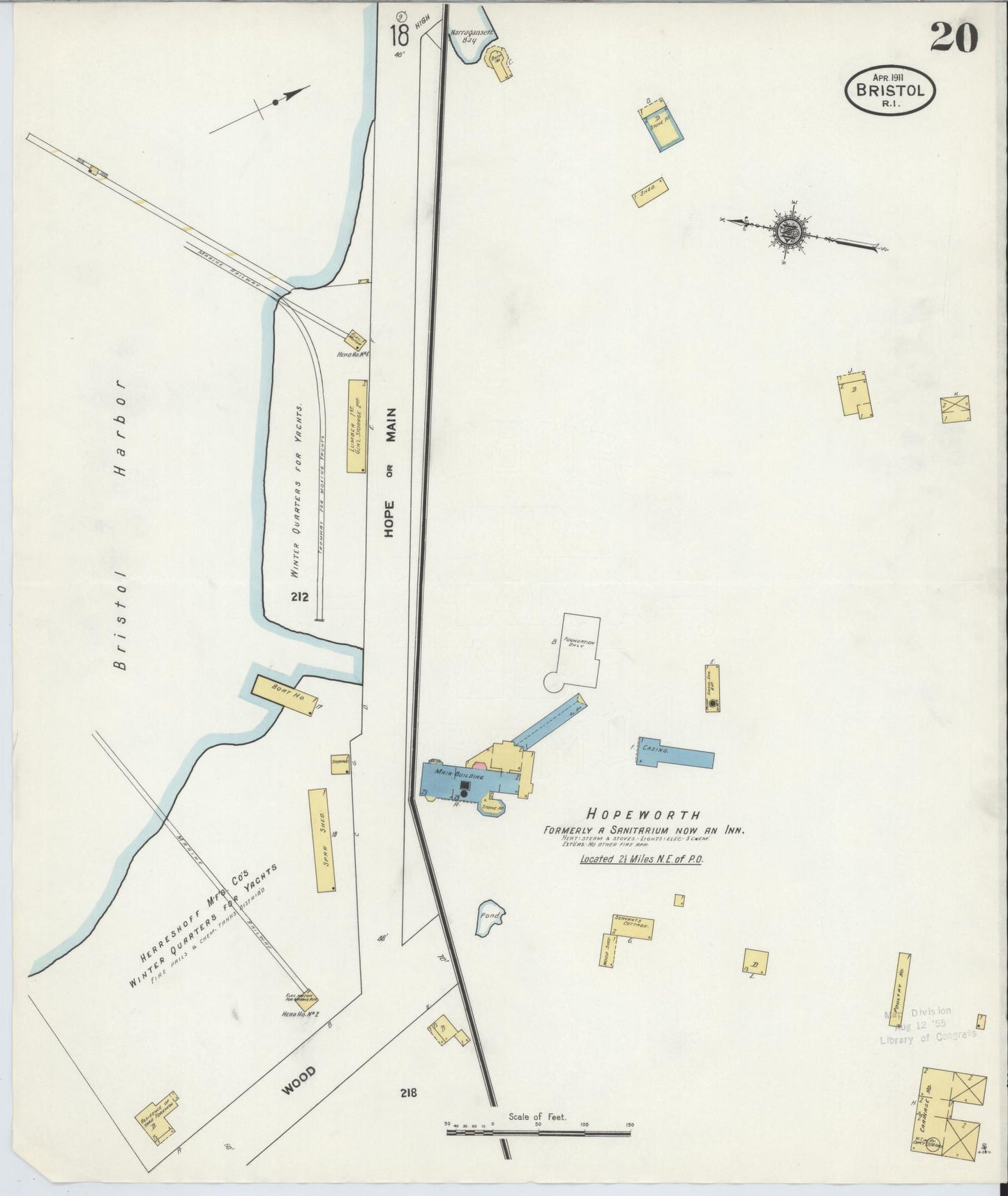 Sanborn Fire Insurance Map from Bristol, Bristol County, Rhode Island (1911), Sheet #0020 - Complete Map Set gallery image, historic Sanborn map, vintage wall art, Rhode Island Rhode Island