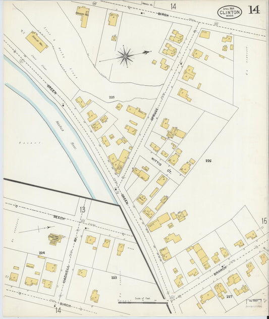 Sanborn Fire Insurance Map from Clinton, Worcester County, Massachusetts (1904), Sheet #0014 - Historic Sanborn Fire Insurance Map Print, vintage old map wall art, antique decor, genealogy gift, Massachusetts Massachusetts map