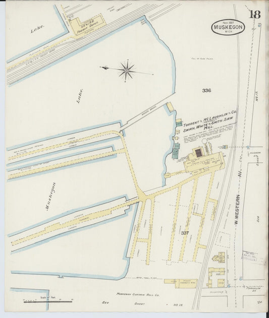 Sanborn Fire Insurance Map from Muskegon, Muskegon County, Michigan (1887), Sheet #0018 - Historic Sanborn Fire Insurance Map Print, vintage old map wall art, antique decor, genealogy gift, Michigan Michigan map