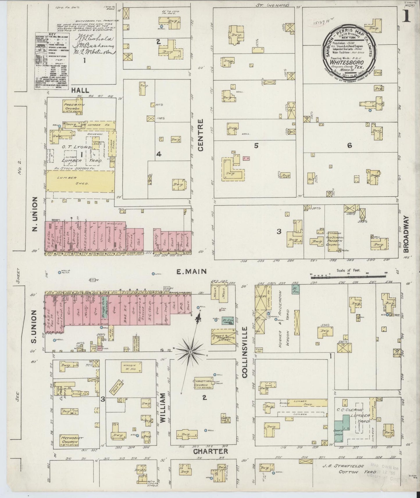 Sanborn Fire Insurance Map from Whitesboro, Grayson County, Texas. (1891) – Historic Sanborn Fire Insurance Map Print