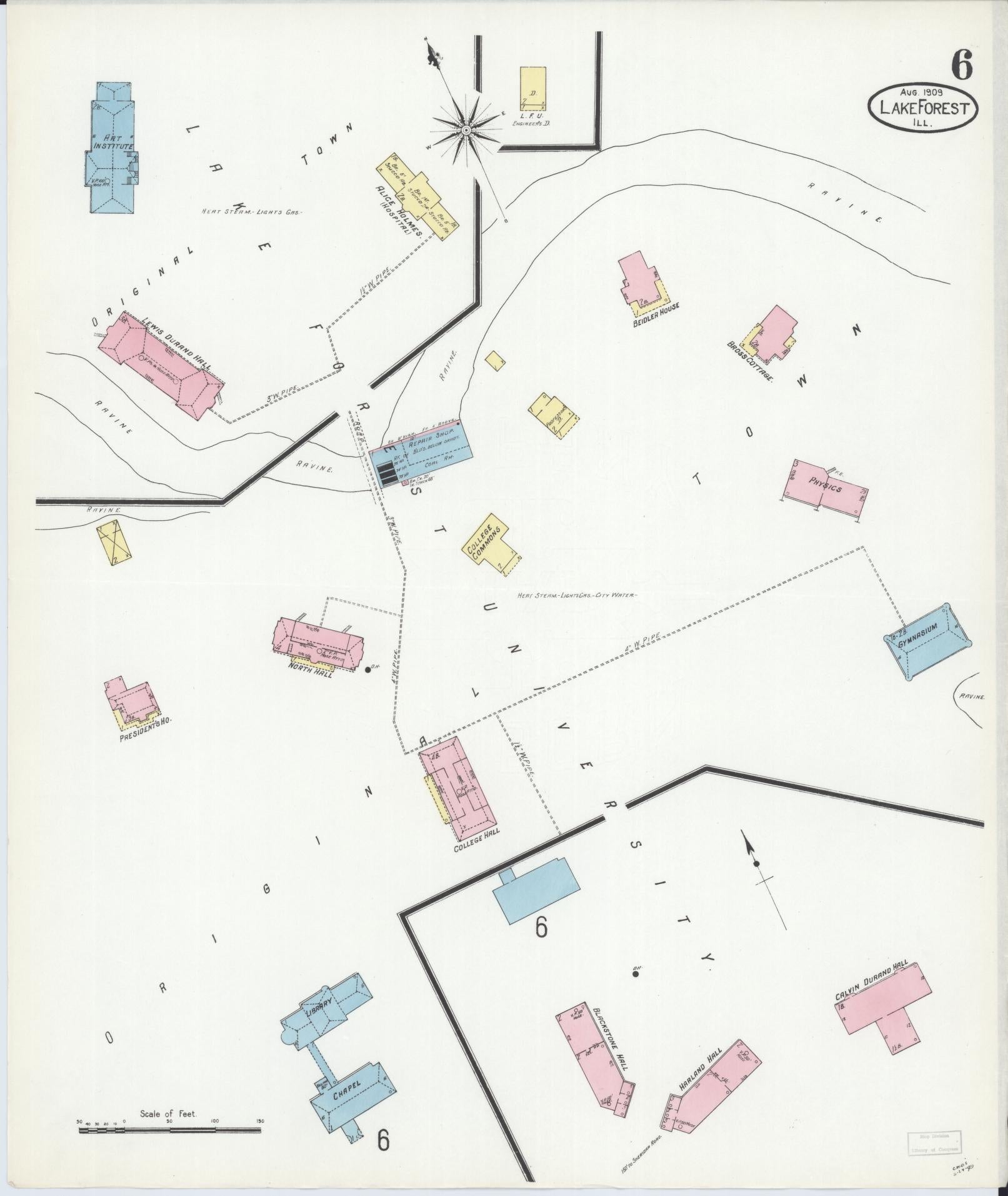 Sanborn Fire Insurance Map from Lake Forest, Lake County, Illinois (1909), Sheet #0006 - Complete Map Set gallery image, historic Sanborn map, vintage wall art, Illinois Illinois