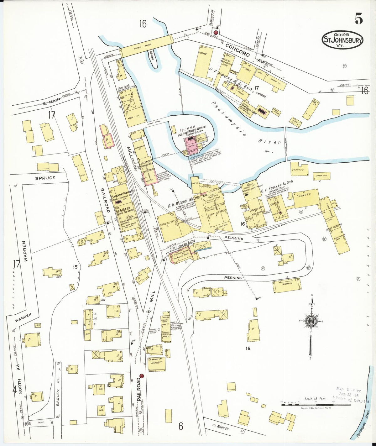 Sanborn Fire Insurance Map from Saint Johnsbury, Caledonia County, Vermont (1919), Sheet #0005 - Complete Map Set gallery image, historic Sanborn map, vintage wall art, Vermont Vermont