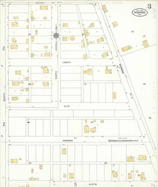Sanborn Fire Insurance Map from Medford, Jackson County, Oregon (1911), Sheet #0003 - Historic Sanborn Fire Insurance Map Print, vintage old map wall art, antique decor, genealogy gift, Oregon Oregon map