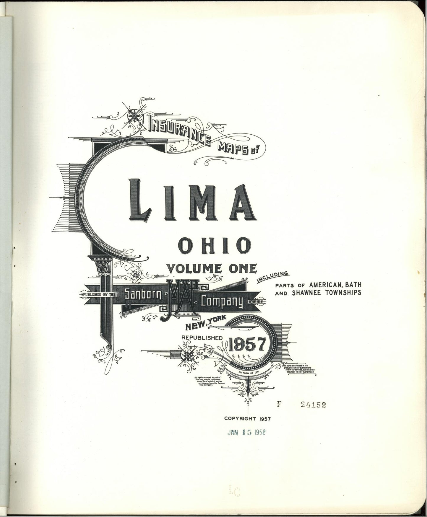 Sanborn Fire Insurance Map from Lima, Allen County, Ohio (1957), Sheet #0001 - Complete Map Set gallery image, historic Sanborn map, vintage wall art, Ohio Ohio