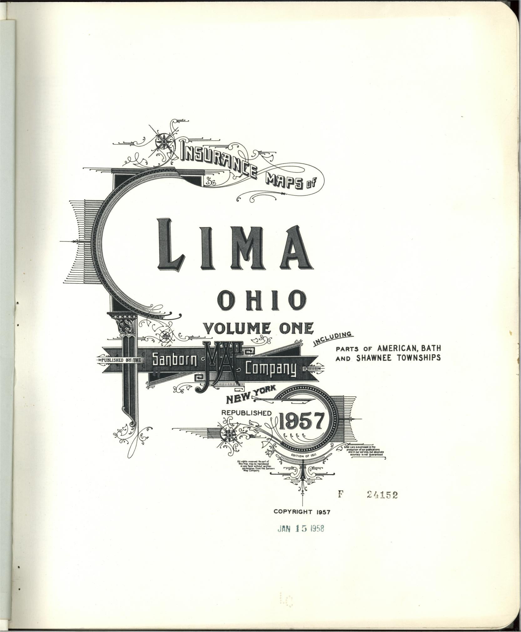 Sanborn Fire Insurance Map from Lima, Allen County, Ohio (1957), Sheet #0001 - Complete Map Set gallery image, historic Sanborn map, vintage wall art, Ohio Ohio