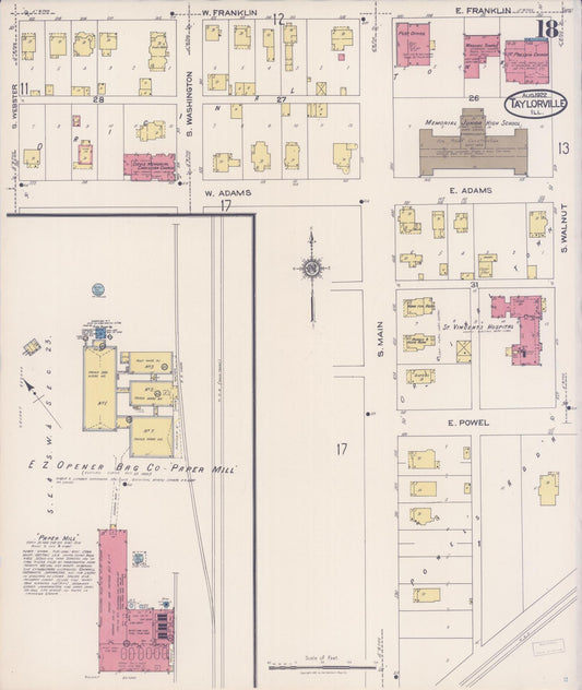 Sanborn Fire Insurance Map from Taylorville, Christian County, Illinois (1922), Sheet #0018 - Historic Sanborn Fire Insurance Map Print, vintage old map wall art, antique decor, genealogy gift, Illinois Illinois map