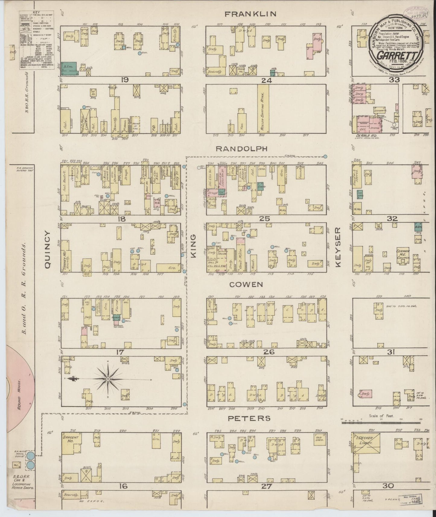 Sanborn Fire Insurance Map from Garrett, De Kalb County, Indiana (1886), Sheet #0001 - Historic Sanborn Fire Insurance Map Print, vintage old map wall art, antique decor, genealogy gift, Indiana Indiana map