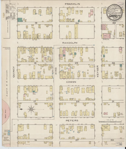 Sanborn Fire Insurance Map from Garrett, De Kalb County, Indiana (1886), Sheet #0001 - Historic Sanborn Fire Insurance Map Print, vintage old map wall art, antique decor, genealogy gift, Indiana Indiana map