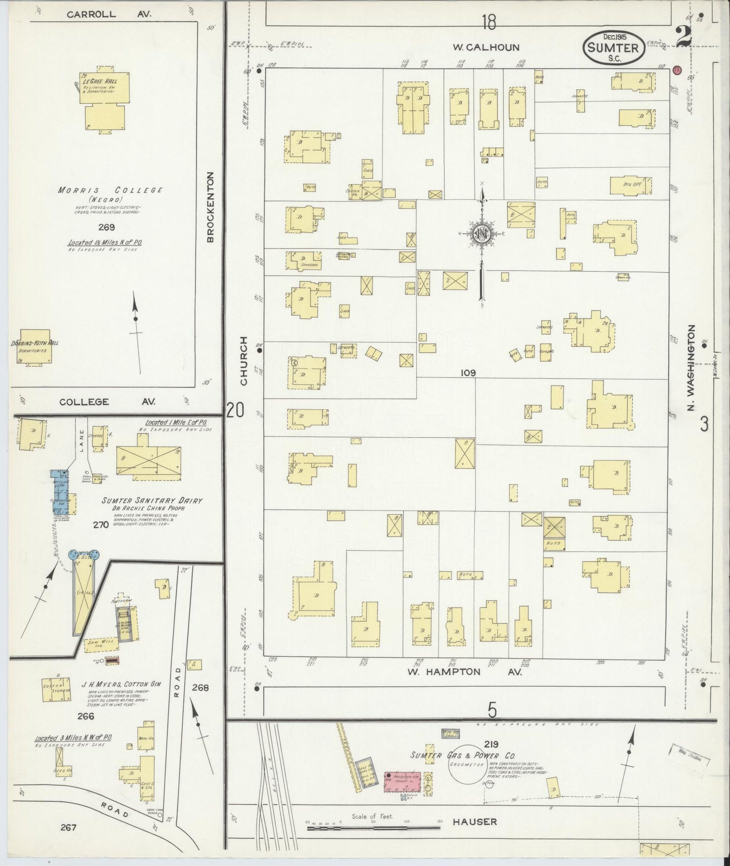 Sanborn Fire Insurance Map from Sumter, Sumter County, South Carolina (1915), Sheet #0002 - Historic Sanborn Fire Insurance Map Print, vintage old map wall art, antique decor, genealogy gift, South Carolina South Carolina map