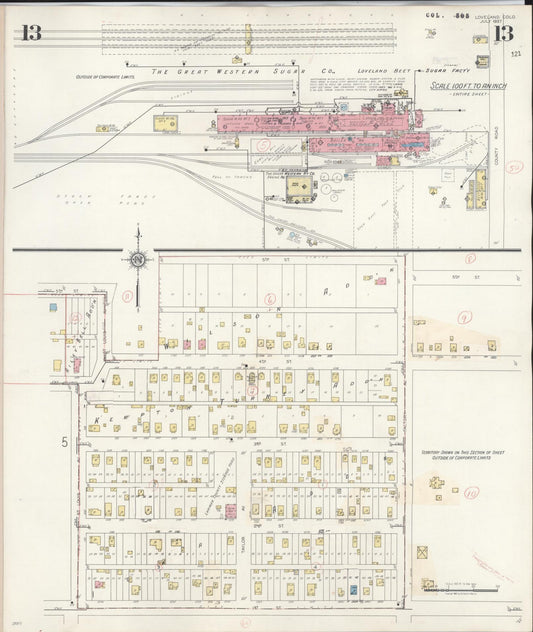 Sanborn Fire Insurance Map from Loveland, Larimer County, Colorado (1946), Sheet #0013 - Historic Sanborn Fire Insurance Map Print, vintage old map wall art, antique decor, genealogy gift, Colorado Colorado map