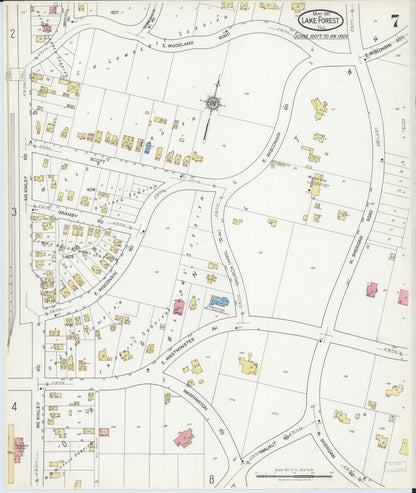 Sanborn Fire Insurance Map from Lake Forest, Lake County, Illinois (1917), Sheet #0007 - Historic Sanborn Fire Insurance Map Print, vintage old map wall art, antique decor, genealogy gift, Illinois Illinois map