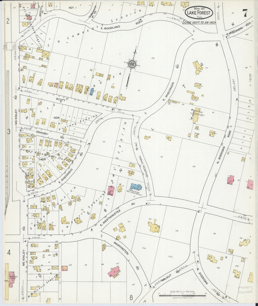 Sanborn Fire Insurance Map from Lake Forest, Lake County, Illinois (1917), Sheet #0007 - Historic Sanborn Fire Insurance Map Print, vintage old map wall art, antique decor, genealogy gift, Illinois Illinois map