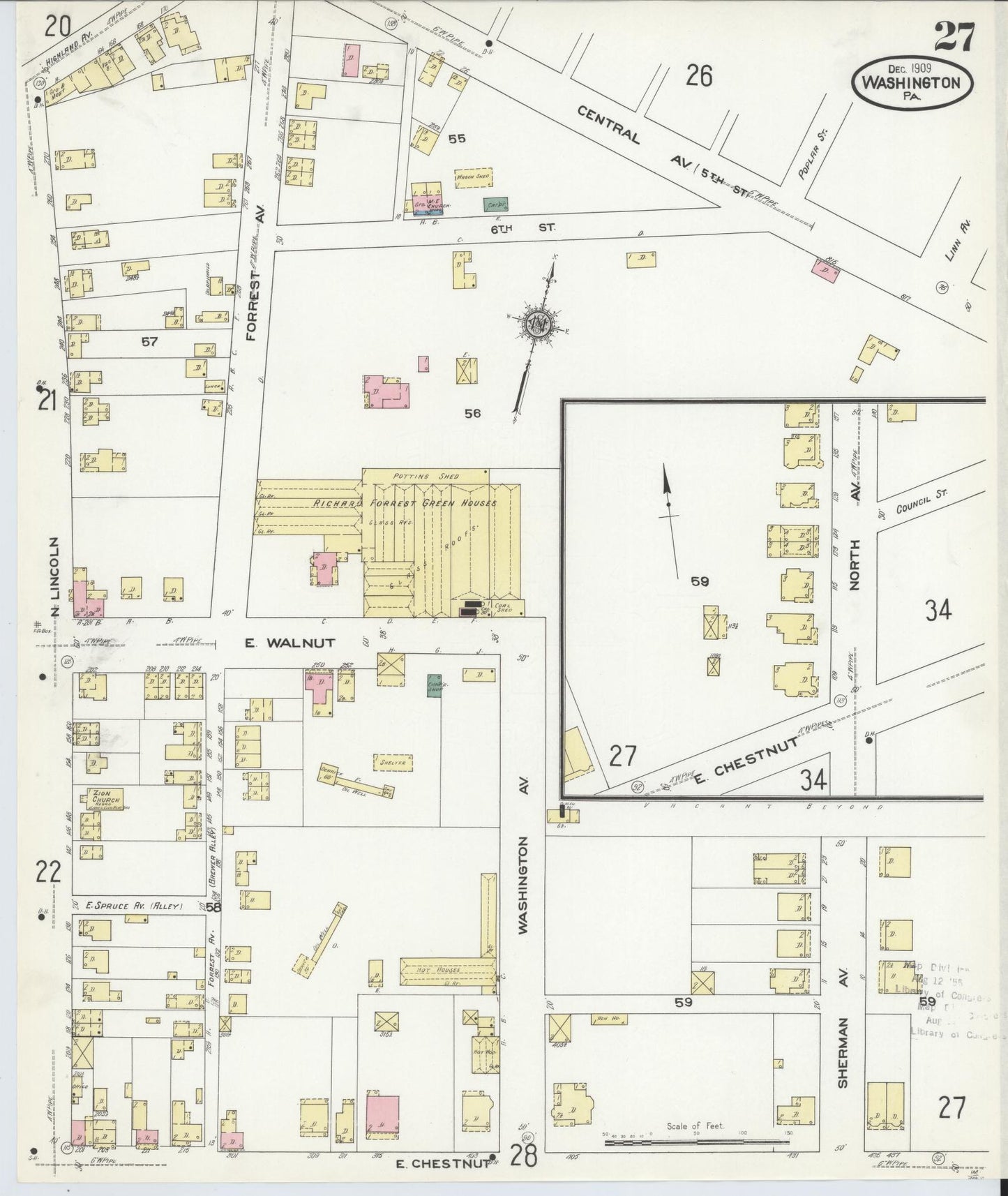 Sanborn Fire Insurance Map from Washington, Washington County, Pennsylvania (1909), Sheet #0027 - Historic Sanborn Fire Insurance Map Print, vintage old map wall art, antique decor, genealogy gift, Sanborn Fire Insurance Map from Washington Washington map