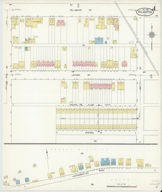 Sanborn Fire Insurance Map from Palmerton, Carbon County, Pennsylvania (1912), Sheet #0004 - Historic Sanborn Fire Insurance Map Print, vintage old map wall art, antique decor, genealogy gift, Pennsylvania Pennsylvania map
