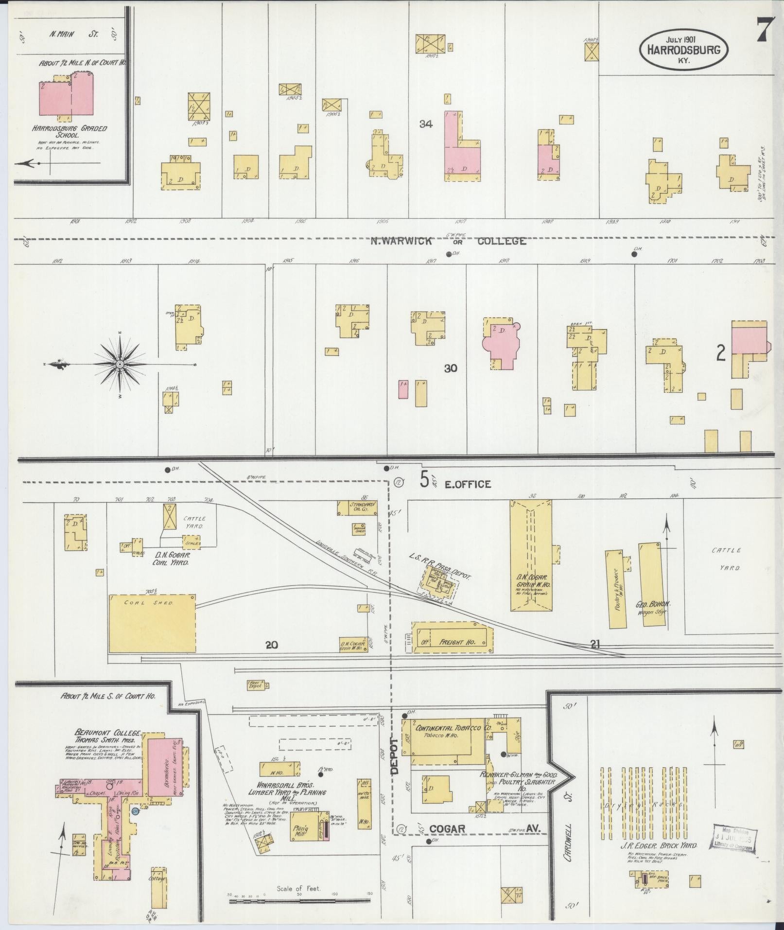 Sanborn Fire Insurance Map from Harrodsburg, Mercer County, Kentucky (1901), Sheet #0007 - Complete Map Set gallery image, historic Sanborn map, vintage wall art, Kentucky Kentucky