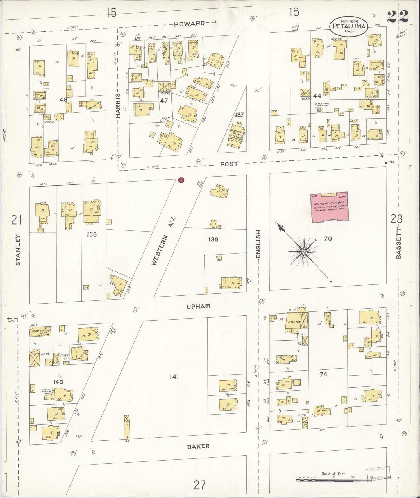 Sanborn Fire Insurance Map from Petaluma, Sonoma County, California (1906), Sheet #0022 - Complete Map Set gallery image, historic Sanborn map, vintage wall art, California California
