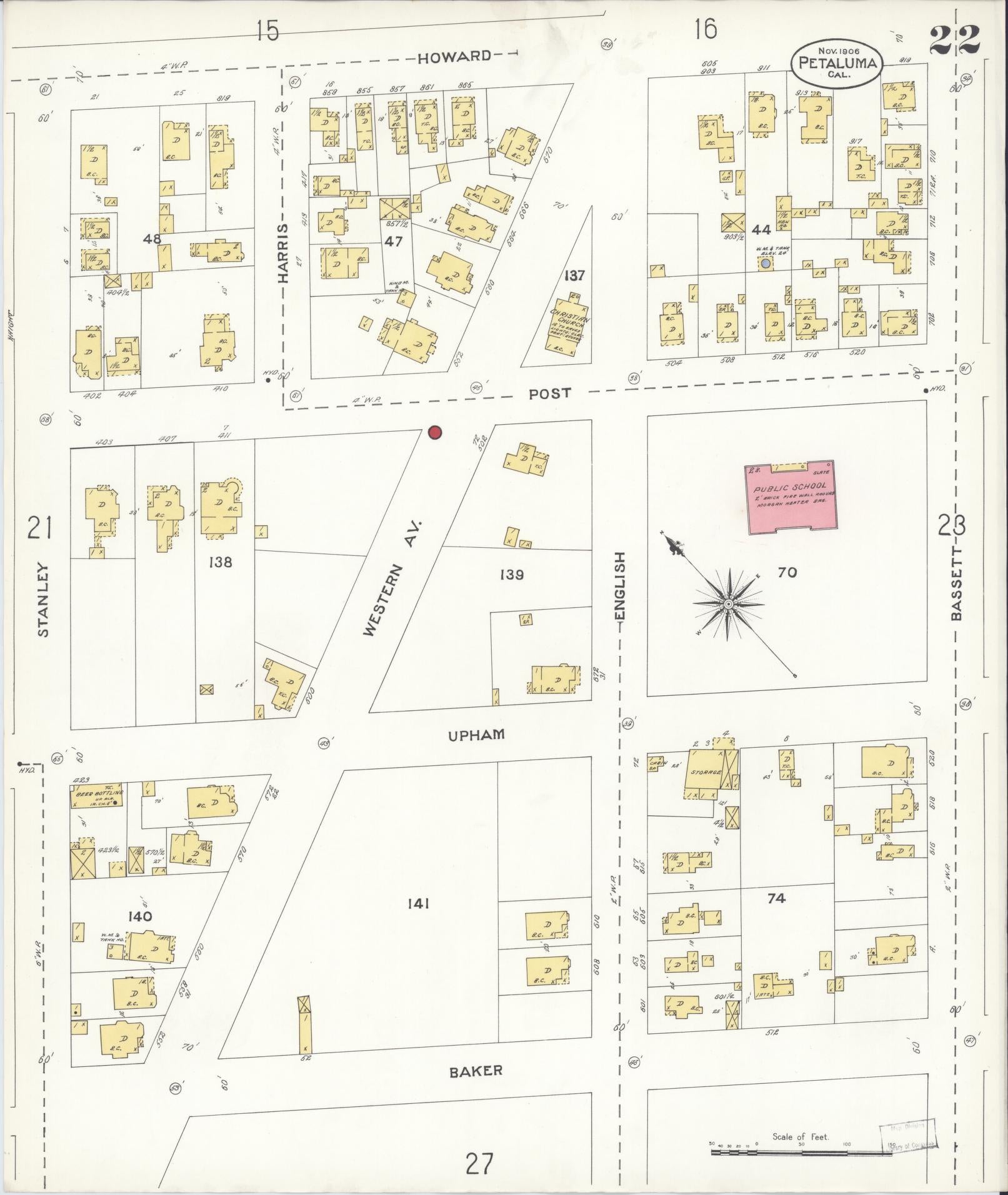 Sanborn Fire Insurance Map from Petaluma, Sonoma County, California (1906), Sheet #0022 - Complete Map Set gallery image, historic Sanborn map, vintage wall art, California California