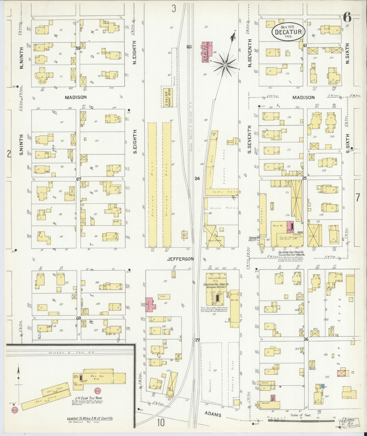 Sanborn Fire Insurance Map from Decatur, Adams County, Indiana (1907), Sheet #0006 - Historic Sanborn Fire Insurance Map Print, vintage old map wall art, antique decor, genealogy gift, Indiana Indiana map