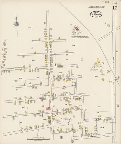 Sanborn Fire Insurance Map from Gastonia, Gaston County, North Carolina (1922), Sheet #0017 - Complete Map Set gallery image, historic Sanborn map, vintage wall art, North Carolina North Carolina