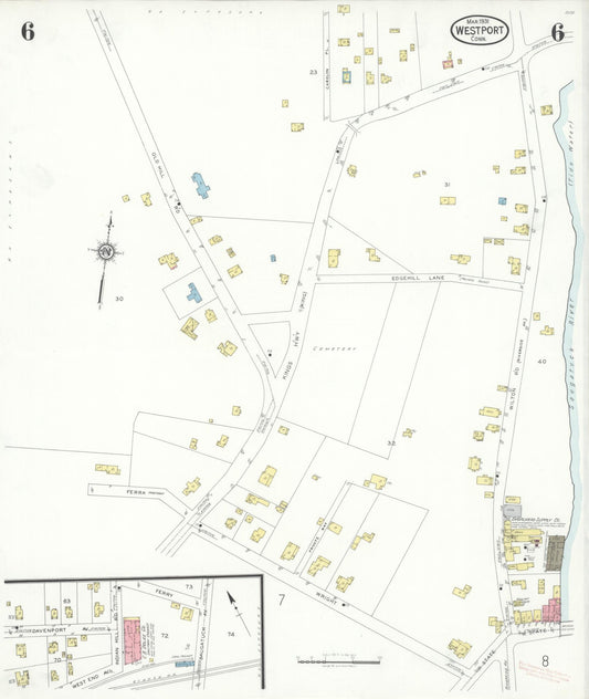 Sanborn Fire Insurance Map from Westport, Fairfield County, Connecticut (1931), Sheet #0006 - Historic Sanborn Fire Insurance Map Print, vintage old map wall art, antique decor, genealogy gift, Connecticut Connecticut map