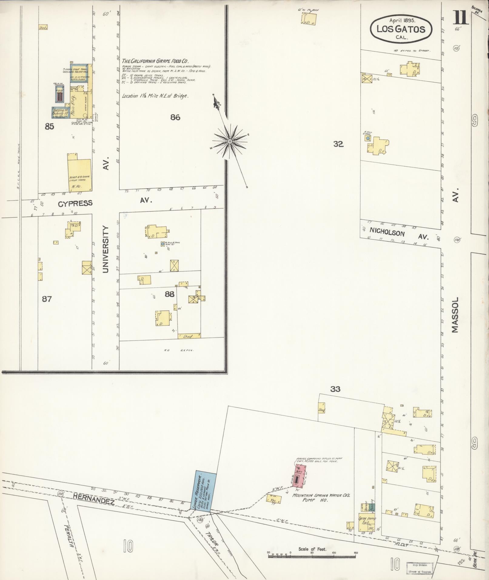 Sanborn Fire Insurance Map from Los Gatos, Santa Clara County, California (1895), Sheet #0011 - Historic Sanborn Fire Insurance Map Print, vintage old map wall art, antique decor, genealogy gift, California California map