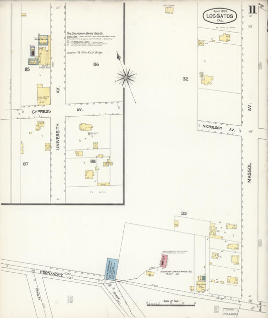 Sanborn Fire Insurance Map from Los Gatos, Santa Clara County, California (1895), Sheet #0011 - Historic Sanborn Fire Insurance Map Print, vintage old map wall art, antique decor, genealogy gift, California California map