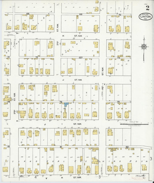 Sanborn Fire Insurance Map from Linton, Greene County, Indiana (1921), Sheet #0002 - Historic Sanborn Fire Insurance Map Print, vintage old map wall art, antique decor, genealogy gift, Indiana Indiana map