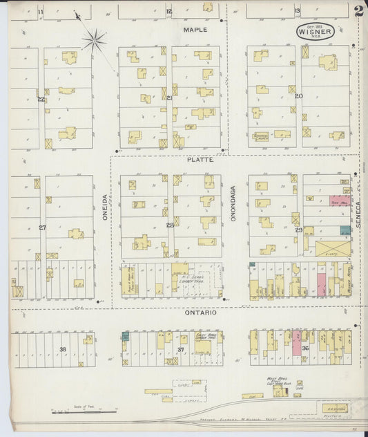 Sanborn Fire Insurance Map from Wisner, Cuming County, Nebraska (1893), Sheet #0002 - Historic Sanborn Fire Insurance Map Print, vintage old map wall art, antique decor, genealogy gift, Nebraska Nebraska map