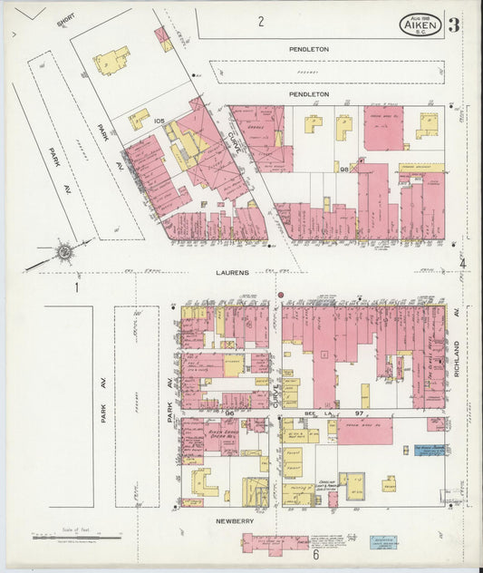 Sanborn Fire Insurance Map from Aiken, Aiken County, South Carolina (1918), Sheet #0003 - Historic Sanborn Fire Insurance Map Print, vintage old map wall art, antique decor, genealogy gift, South Carolina South Carolina map