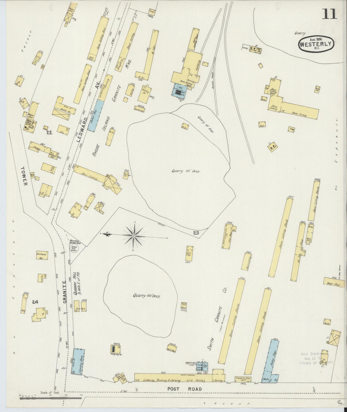 Sanborn Fire Insurance Map from Westerly, Washington County, Rhode Island (1896), Sheet #0011 - Complete Map Set gallery image, historic Sanborn map, vintage wall art, Rhode Island Rhode Island