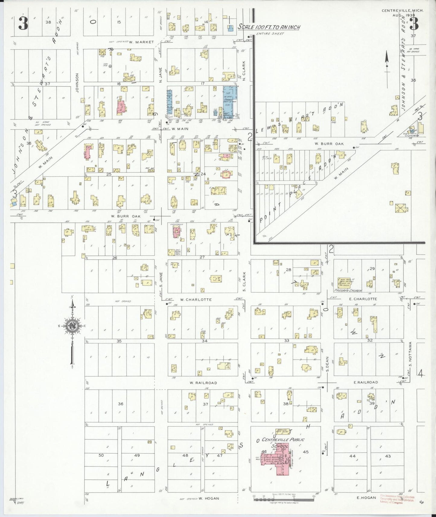 Sanborn Fire Insurance Map from Centreville, Saint Joseph County, Michigan (1939), Sheet #0003 - Complete Map Set gallery image, historic Sanborn map, vintage wall art, Michigan Michigan