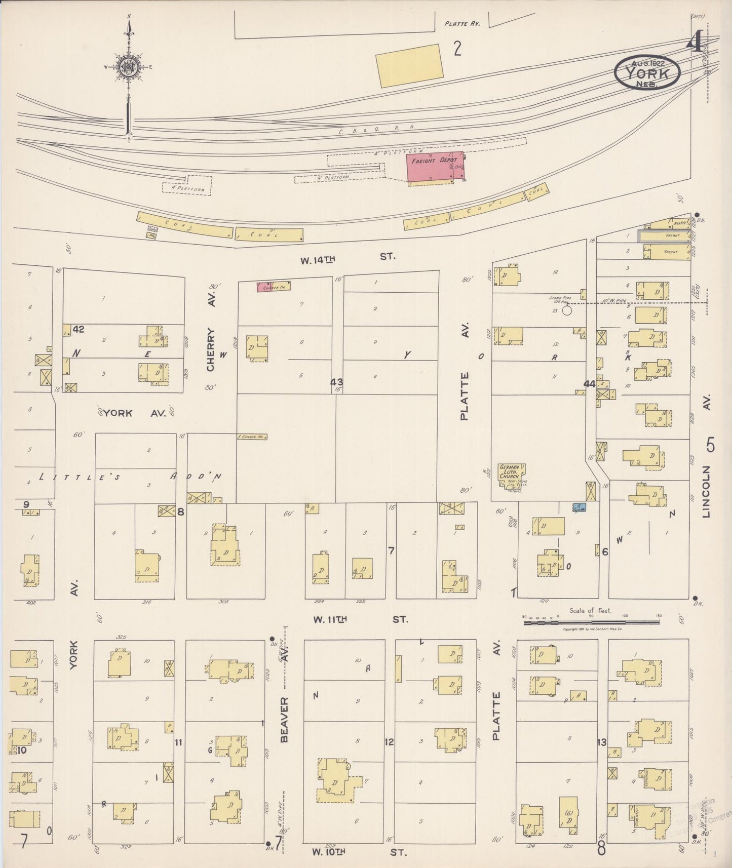 Sanborn Fire Insurance Map from York, York County, Nebraska (1922), Sheet #0004 - Complete Map Set gallery image, historic Sanborn map, vintage wall art, Nebraska Nebraska