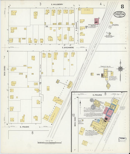 Sanborn Fire Insurance Map from Denton, Denton County, Texas (1917), Sheet #0008 - Complete Map Set gallery image, historic Sanborn map, vintage wall art, Texas Texas