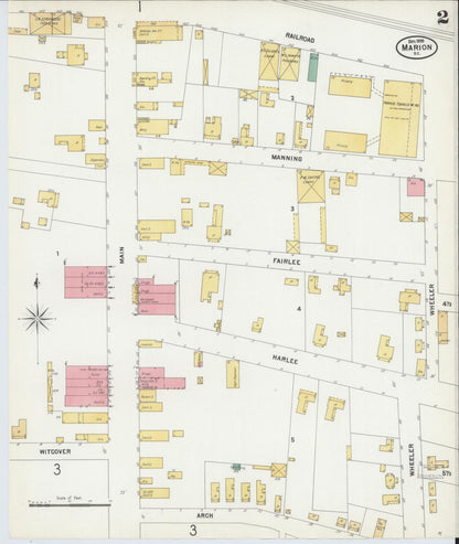 Sanborn Fire Insurance Map from Marion, Marion County, South Carolina (1899), Sheet #0002 - Complete Map Set gallery image, historic Sanborn map, vintage wall art, South Carolina South Carolina